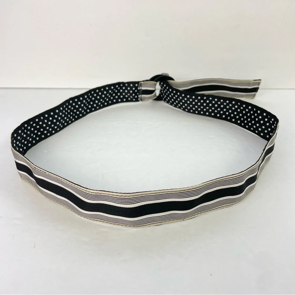Black White Polka Dot‎ Striped Reversible Ribbon Belt Double Ring